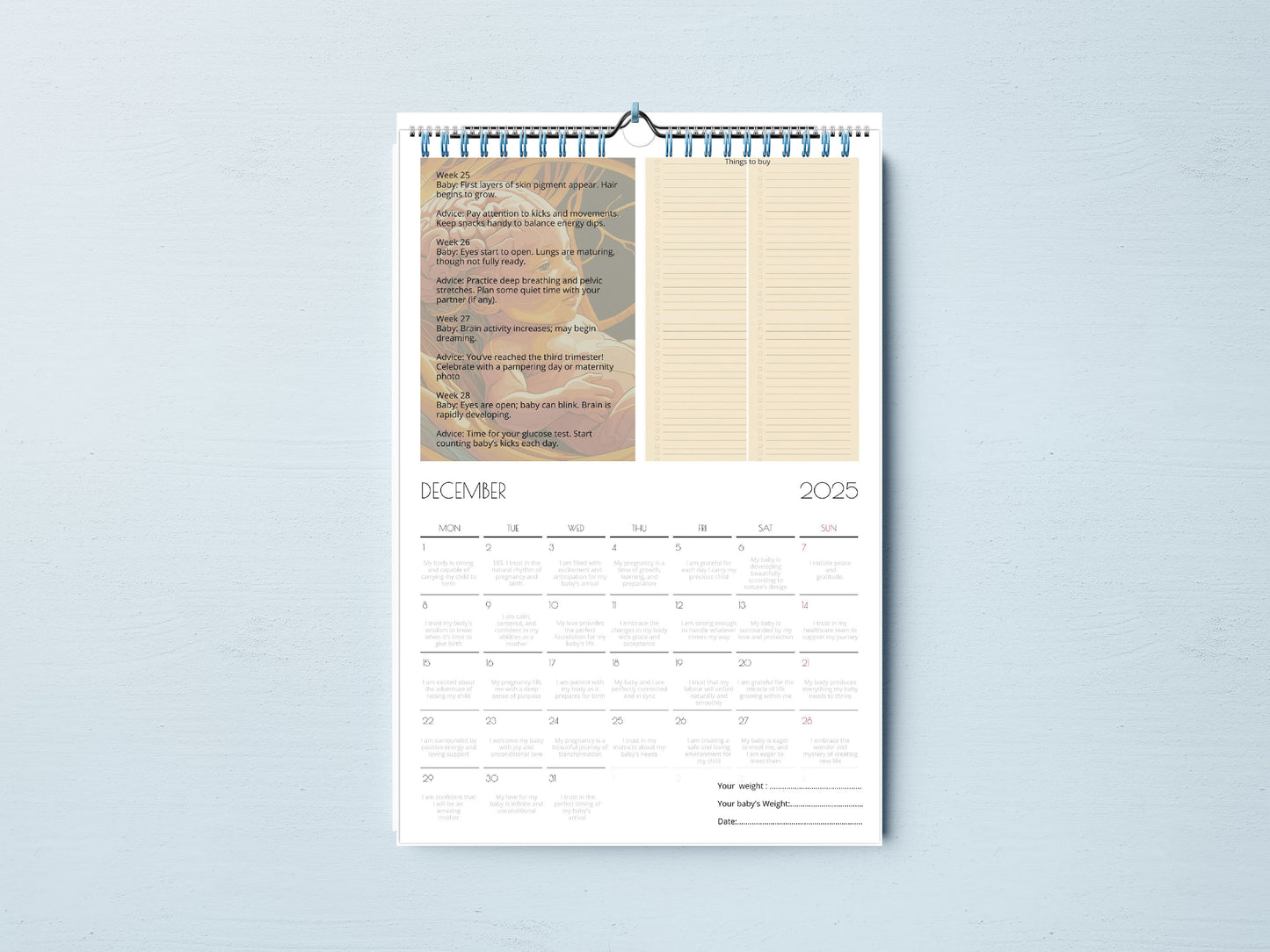 Pregnancy Calendar. Wall calendars 2025-2026 (US & CA)